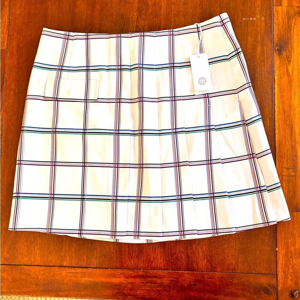 Tory Sport Plaid Skirt in Cream and Blue